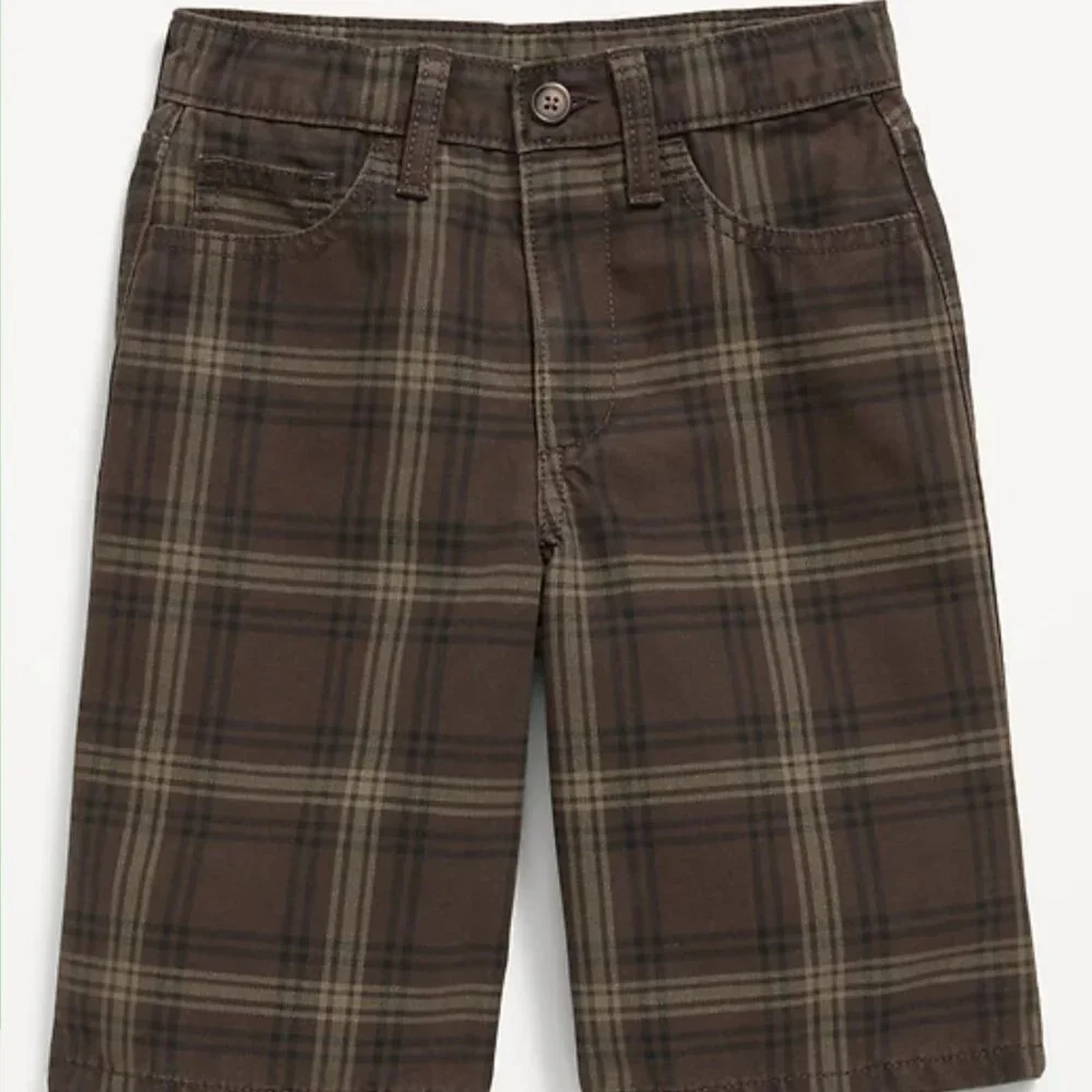 Old Navy Boys Below the Knee Baggy Canvas Shorts  Size 7 Slim Brown Plaid NWT